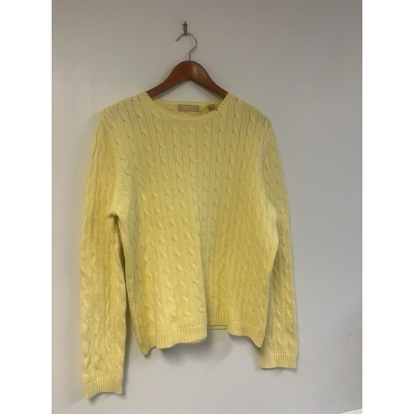 KATE HILL Yellow cable knit Pima cotton crewneck sweater size X-Large Preppy - Picture 1 of 5
